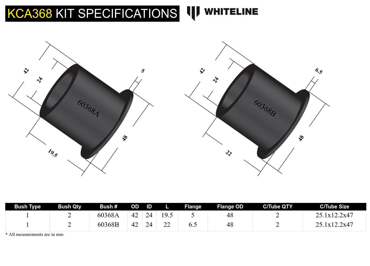 KCA368 Whiteline Rear Control Arm Upper - Bushing Double Offset Camber Kit to Suit Honda Civic 7th Gen and Integra DC5 | Genuine Whiteline Suspension Component - photo 4 of 4