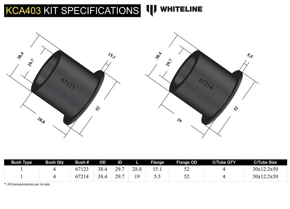 KCA403 Whiteline Front Upper Control Arm - Bushing Double Offset Camber Kit to Suit Nissan GT-R R35 | Genuine Whiteline Suspension Component - photo 5 of 5