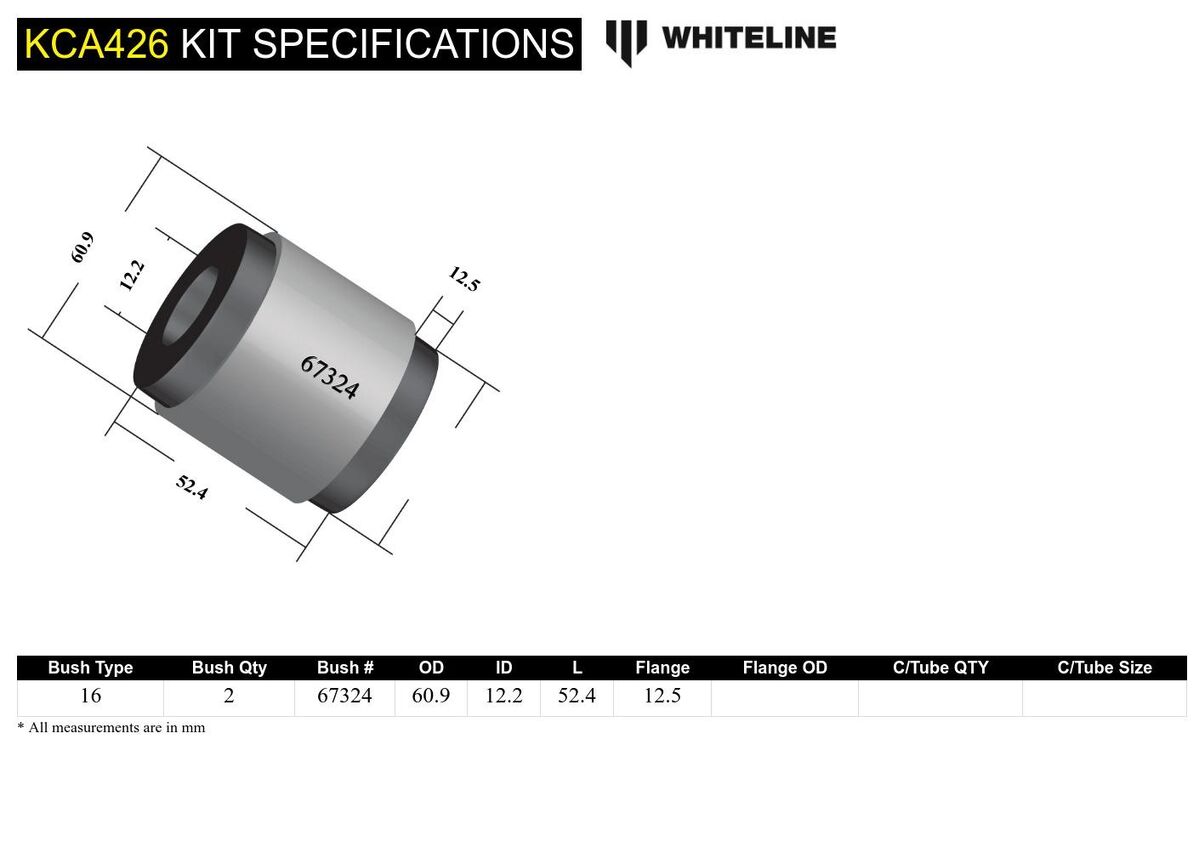 KCA426 Whiteline Front Lower Control Arm - Inner Rear Bushing Double Offset Caster Kit to Suit Ford Fiesta and Mazda2 | Genuine Whiteline Suspension Component - photo 5 of 5