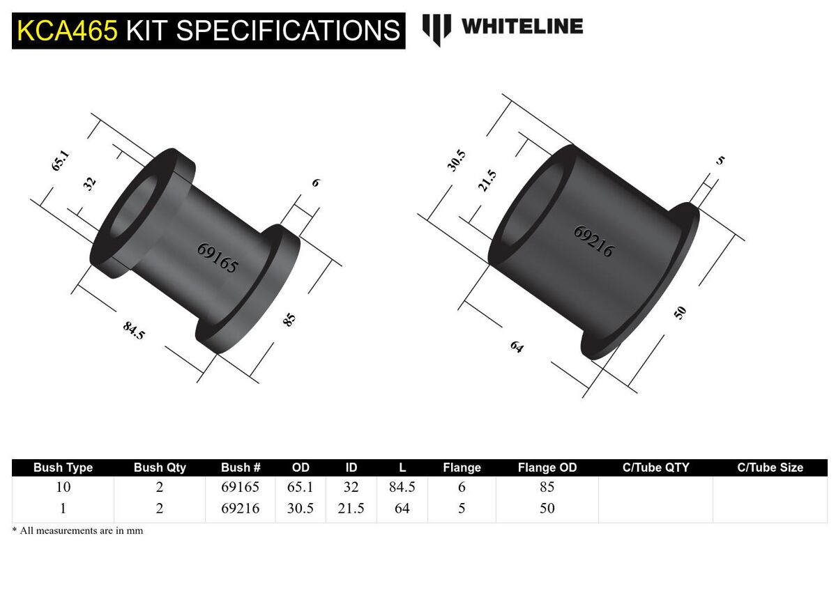 KCA465 Whiteline Front Lower Inner Rear Bushings Offset Caster & Anti Lift to Suit Ford Focus, Kuga and Mazda3 | Genuine Whiteline Suspension Component - photo 5 of 5