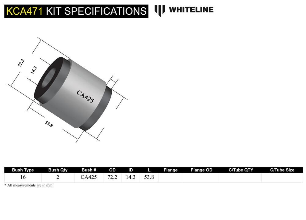 KCA471 Whiteline Front Lower Inner Rear Bushing Double Offset Caster Kit to Suit Mitsubishi Lancer Evolution 10 | Genuine Whiteline Suspension Component - photo 5 of 5