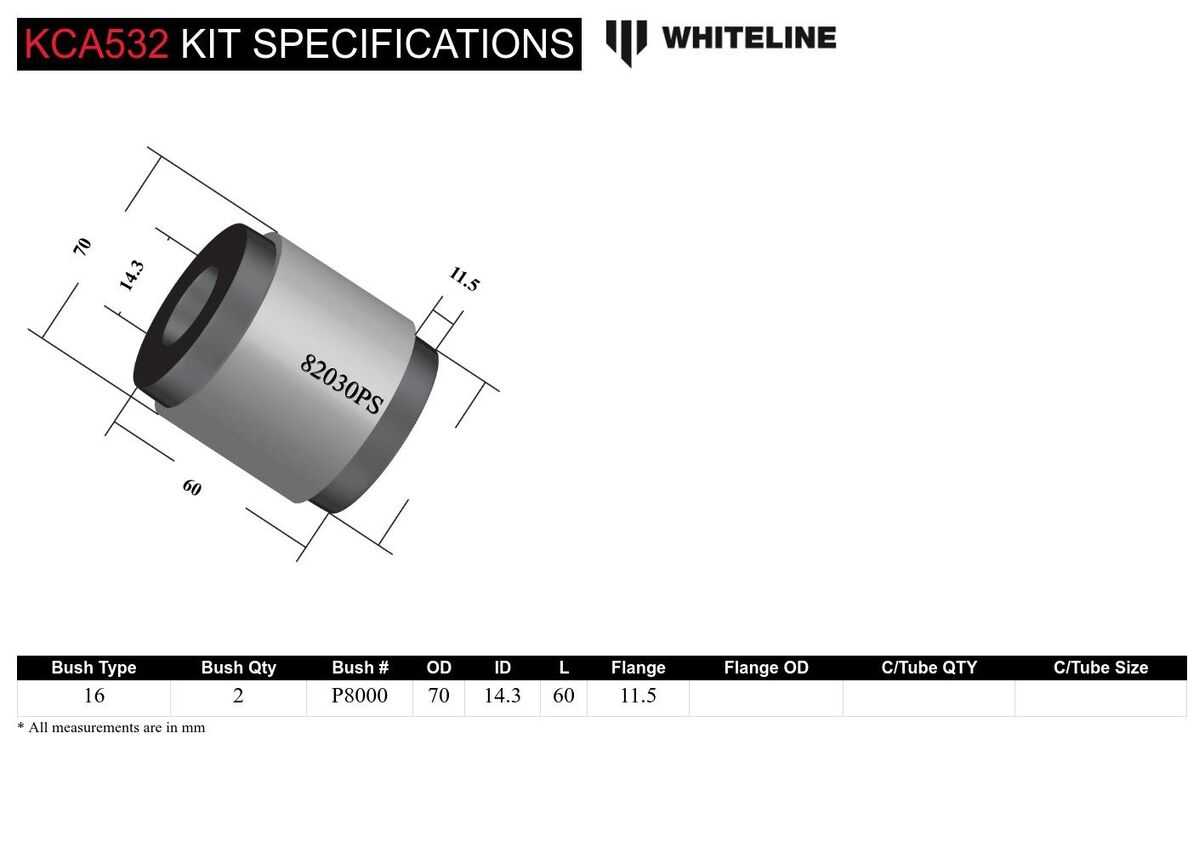 KCA532 Whiteline Front Lower Radius Compliance Arm Bushing Double Offset Caster Kit to Suit Tesla Model 3 and Model Y | Genuine Whiteline Suspension Component - photo 4 of 4