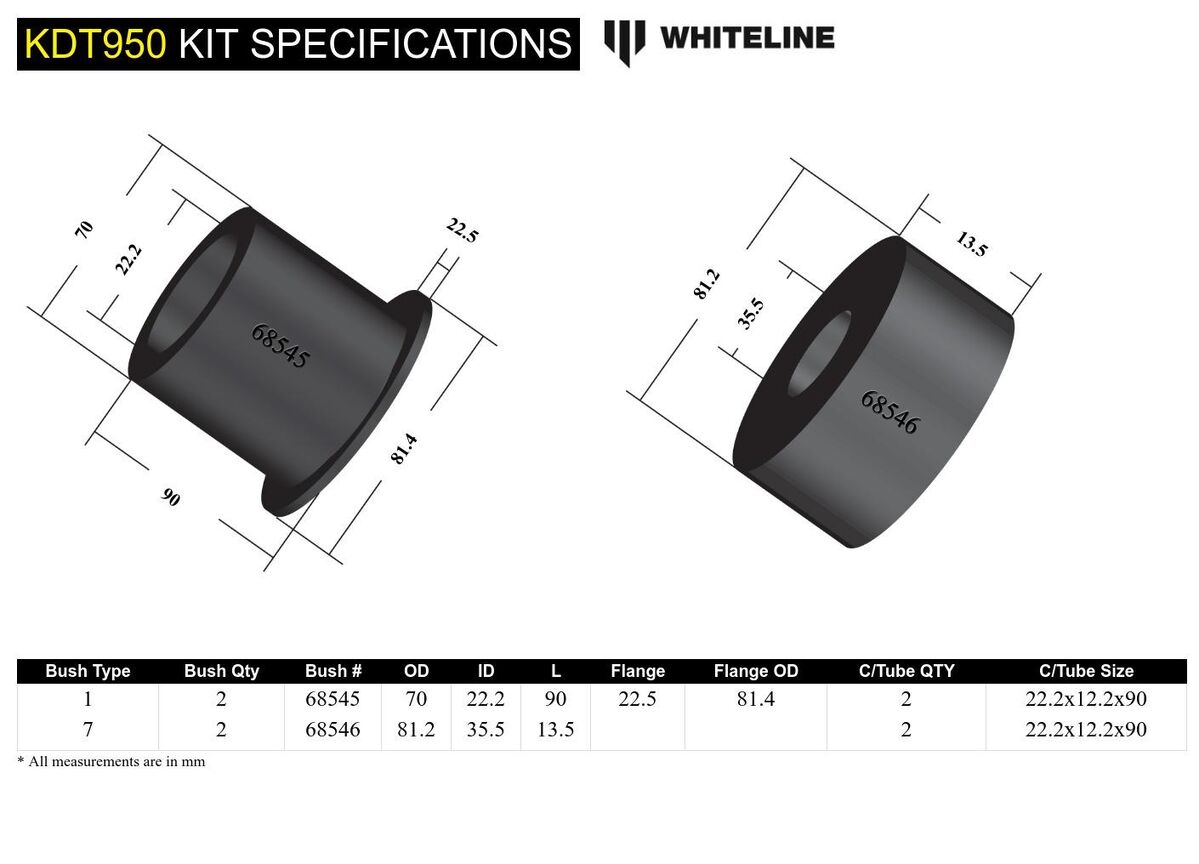 KDT950 Whiteline Rear Beam Axle - Bushing Kit to Suit Holden Astra AH | Genuine Whiteline Suspension Component - photo 5 of 5