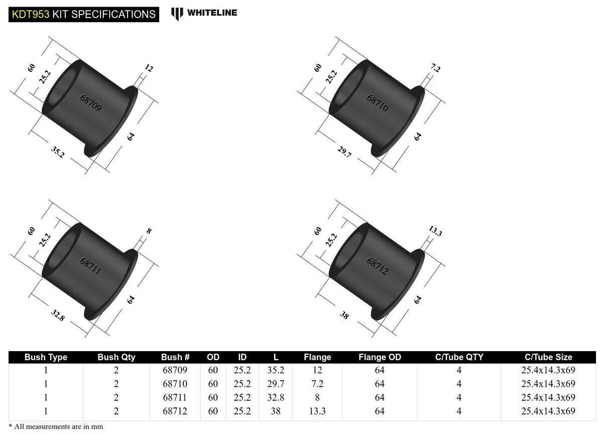 KDT953 Whiteline Rear Subframe - Bushing Kit to Suit Ford Mustang S550 and S650 | Genuine Whiteline Suspension Component - photo 4 of 4