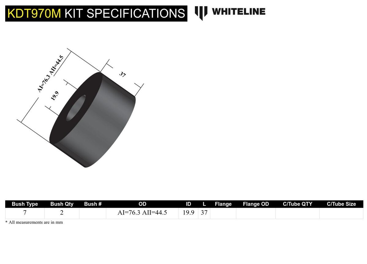 KDT970M Whiteline Front Lower Engine Mount - Bushing Kit to Suit Hyundai and Kia | Genuine Whiteline Suspension Component - photo 4 of 4