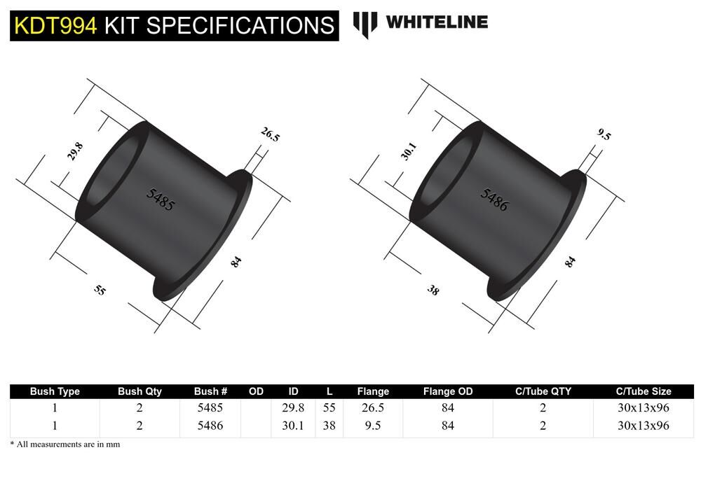 KDT994 Whiteline Rear Beam Axle - Bushing Kit to Suit Hyundai I20 N | Genuine Whiteline Suspension Component - photo 5 of 5