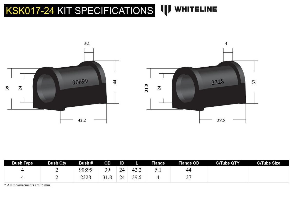 KSK017-24 Whiteline Rear Sway Bar Mount - Bushing Kit 24mm to Suit Whiteline Sway Bars | Genuine Whiteline Suspension Component - photo 5 of 5