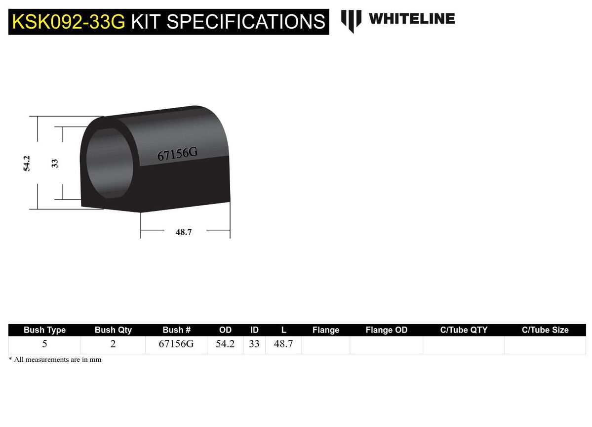 KSK092-33 Whiteline Front Sway Bar Mount - Bushing Kit 33mm to Suit Whiteline Sway Bars | Genuine Whiteline Suspension Component - photo 5 of 5