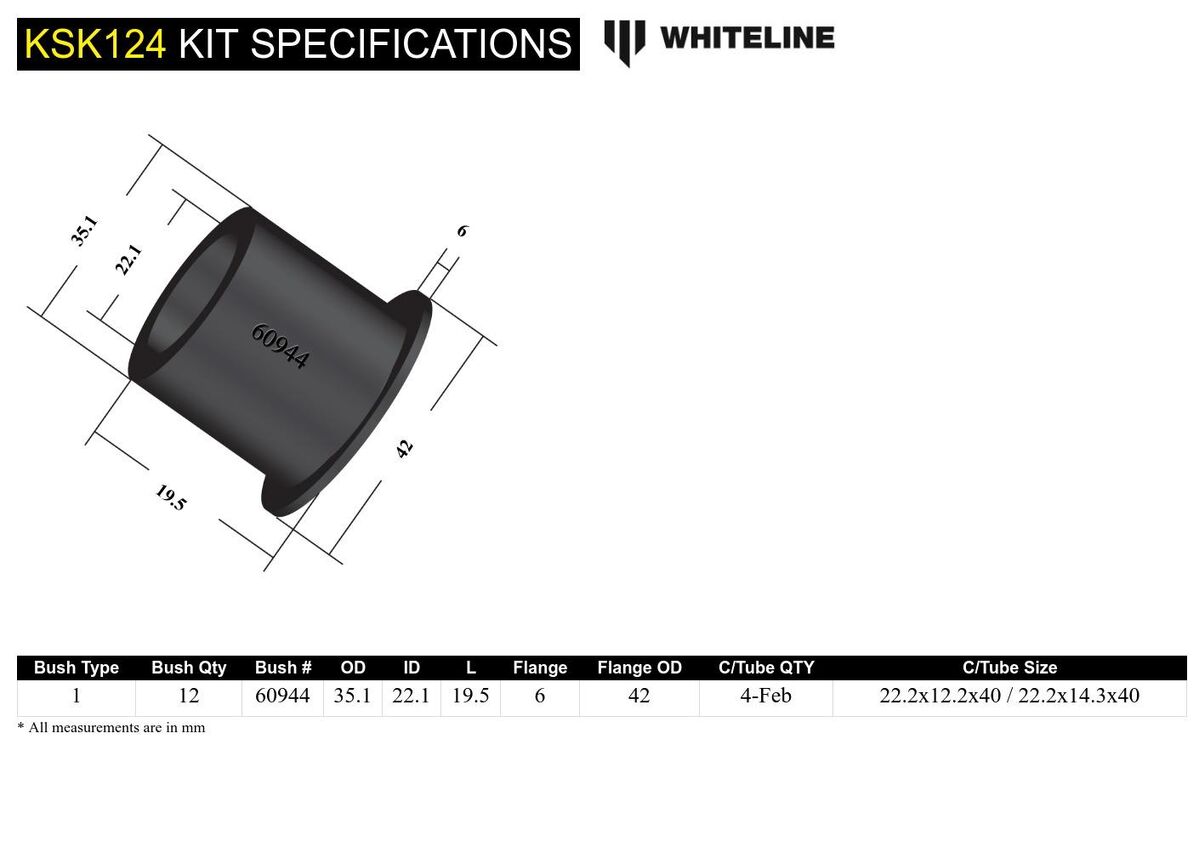 KSK124 Whiteline Rear Control Arm Lower Front and Rear - Arm Service Kit to Suit Whiteline Control Arms KTA124 | Genuine Whiteline Suspension Component - photo 5 of 5