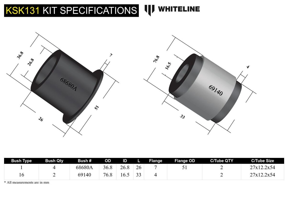 KSK131 Whiteline Front Lower Control Arm - Arm Service Kit to Suit Whiteline Control Arm KTA252 | Genuine Whiteline Suspension Component - photo 6 of 6