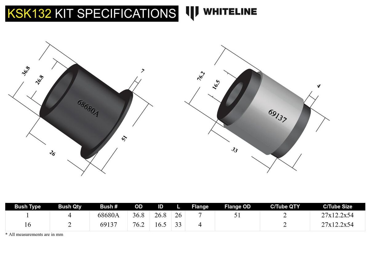 KSK132 Whiteline Front Lower Control Arm - Arm Service Kit to Suit Whiteline Control Arm KTA262 | Genuine Whiteline Suspension Component - photo 6 of 6