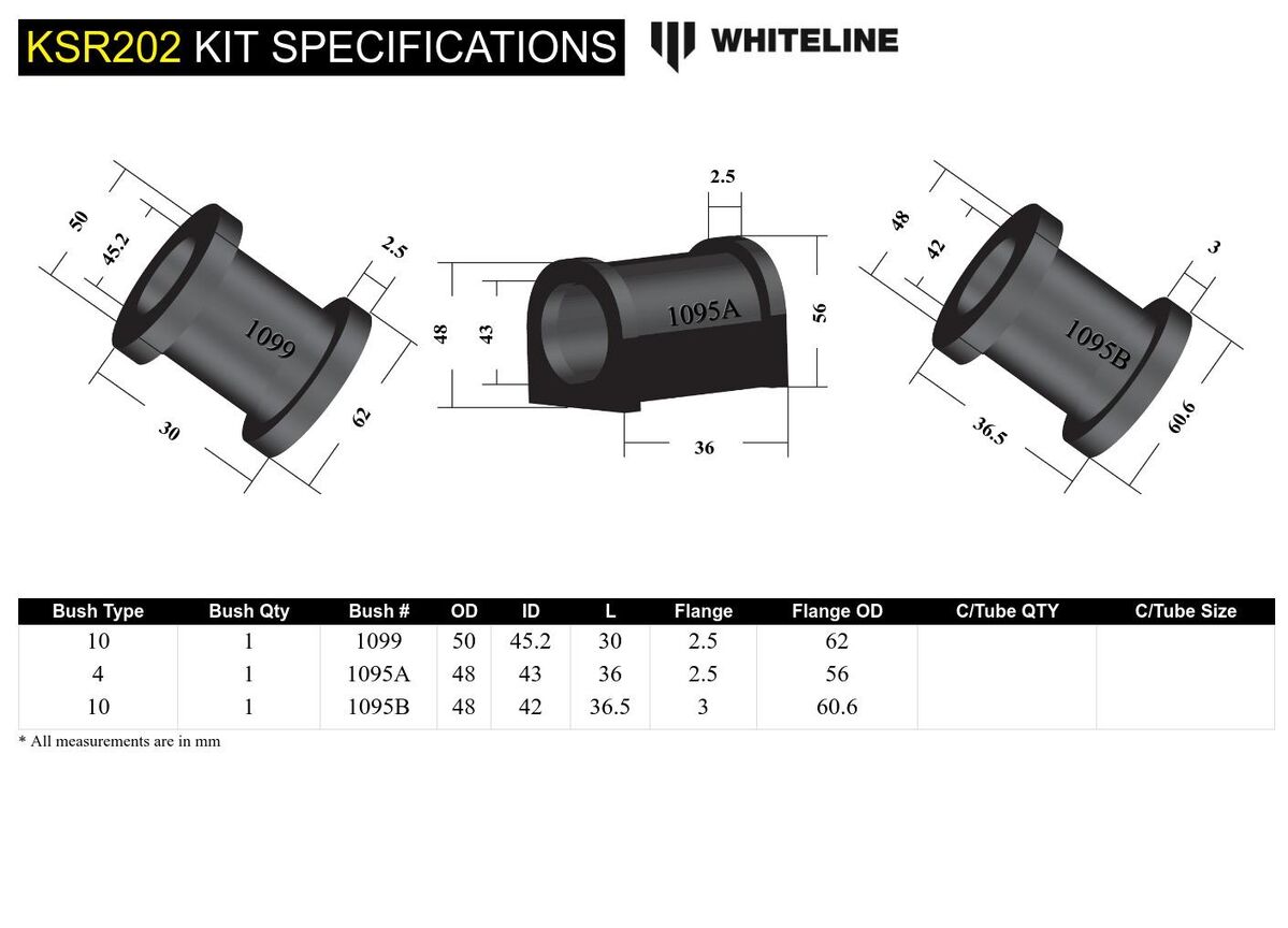 KSR202 Whiteline Front Steering Rack and Pinion - Mount Bushing Kit to Suit Subaru Forester, Impreza, Liberty and Outback | Genuine Whiteline Suspension Component - photo 5 of 5