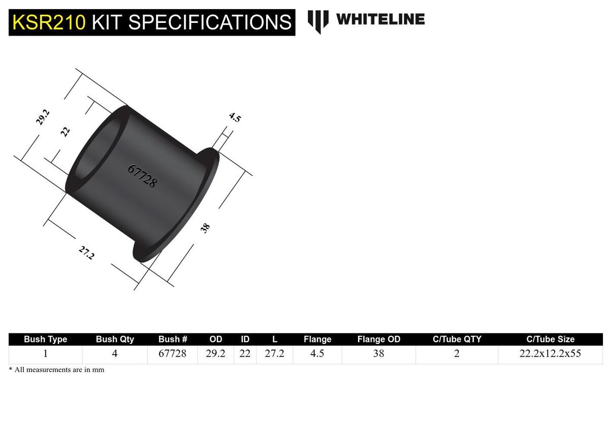 KSR210 Whiteline Front Steering Rack and Pinion - Mount Bushing Kit to Suit Subaru BRZ and Toyota 86 | Genuine Whiteline Suspension Component - photo 5 of 5