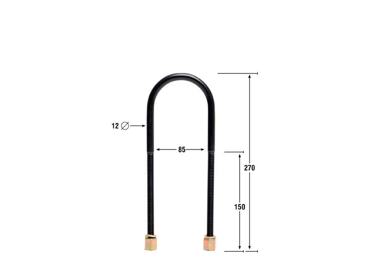 KUB106 Whiteline Universal U Bolts - ID=85mm, L=270mm, Thread=M12 - round top | Genuine Whiteline Suspension Component - photo 3 of 3