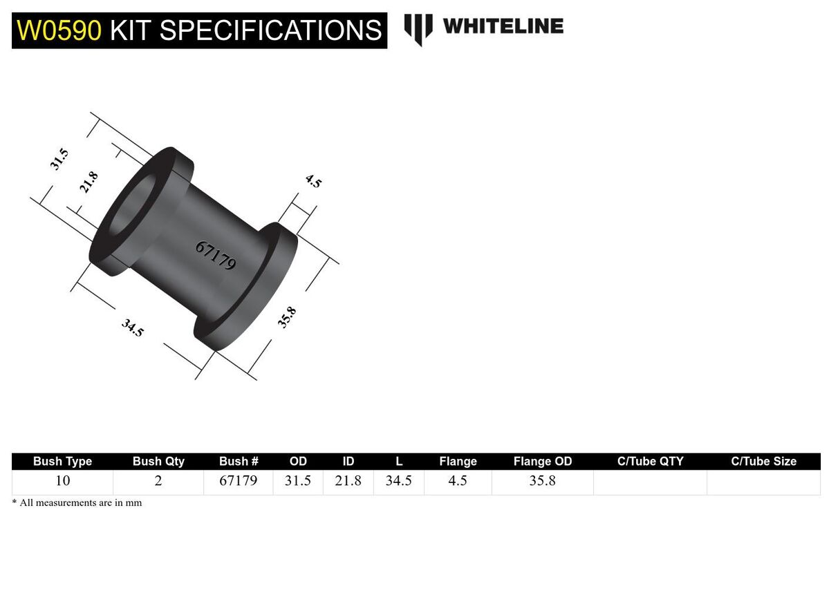 W0590 Whiteline Rear Control Arm Upper Front - Inner Bushing Kit to Suit Mitsubishi Lancer Evo 4 5 6 7 8 9 | Genuine Whiteline Suspension Component - photo 5 of 5