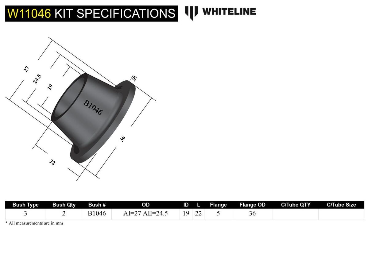 W11046 Whiteline Front Steering Idler Arm - Bushing Kit to Suit Mitsubishi L300, Pajero and Triton | Genuine Whiteline Suspension Component - photo 5 of 5