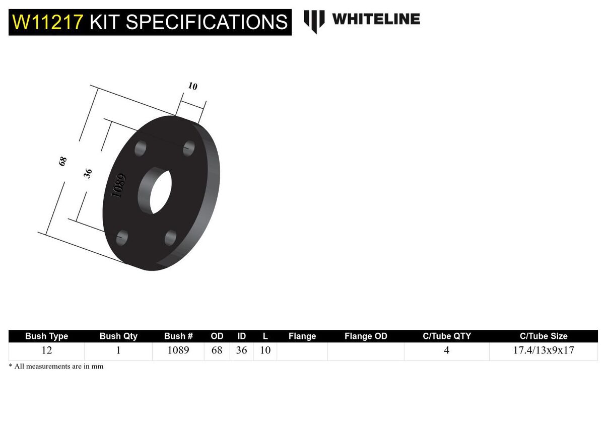 W11217 Whiteline Front Steering Coupling - Bushing Kit to Suit Nissan Skyline and Pintara R31 | Genuine Whiteline Suspension Component - photo 4 of 4