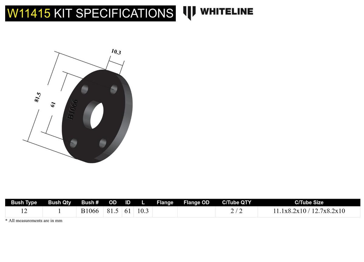 W11415 Whiteline Front Steering Coupling - Bushing Kit to Suit Ford Falcon/Fairlane XP-XF | Genuine Whiteline Suspension Component - photo 5 of 5