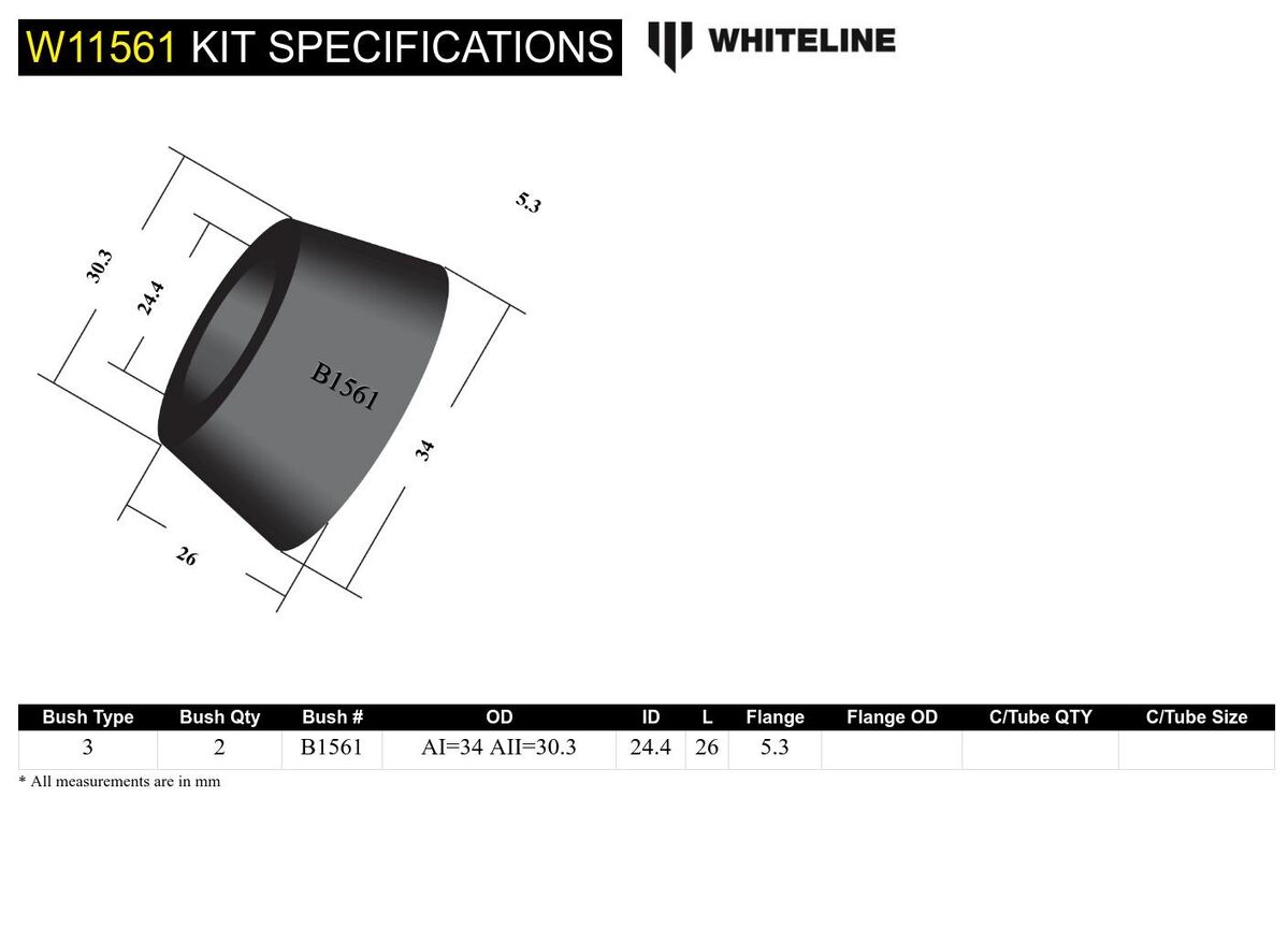 W11561 Whiteline Front Steering Idler Arm - Bushing Kit to Suit Ford Econovan and Mazda E Series | Genuine Whiteline Suspension Component - photo 4 of 4