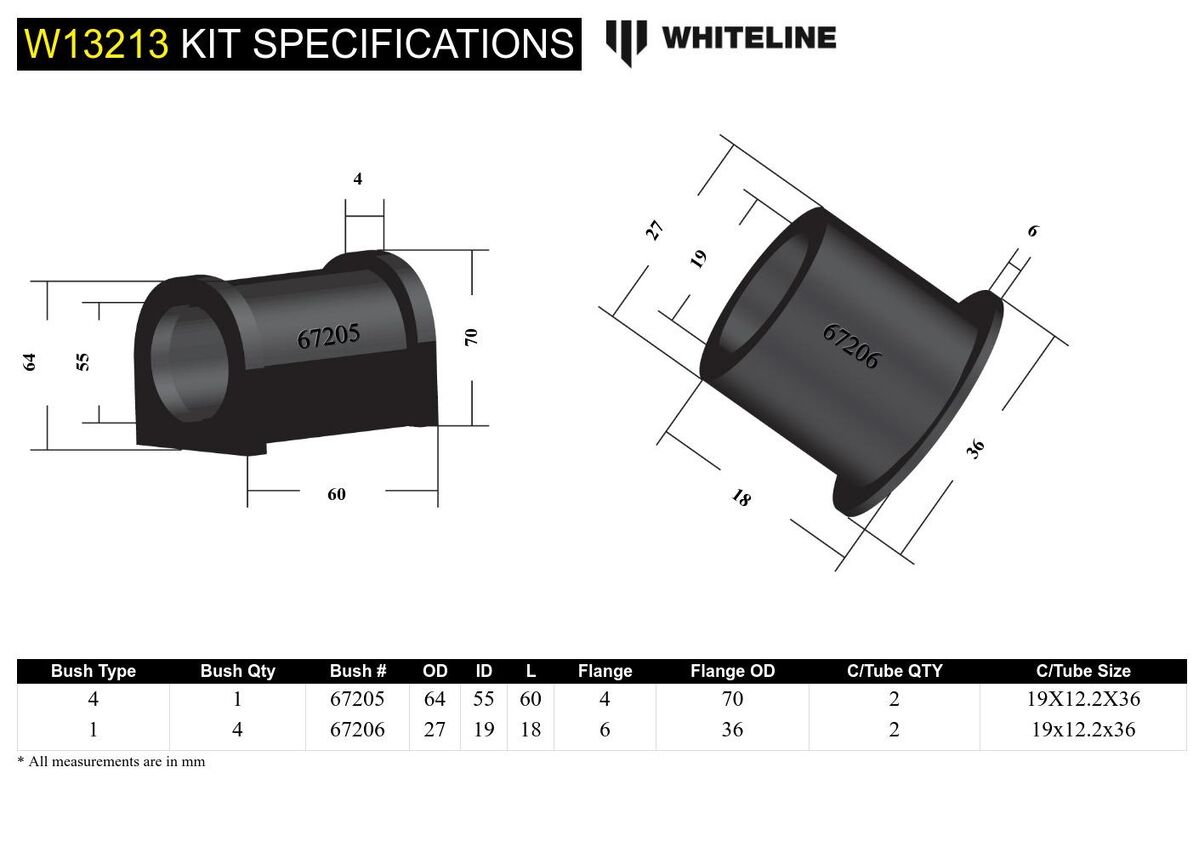 W13213 Whiteline Front Steering Rack and Pinion - Mount Bushing Kit to Suit Hyundai iLoad, iMax and Mitsubishi Triton | Genuine Whiteline Suspension Component - photo 6 of 6