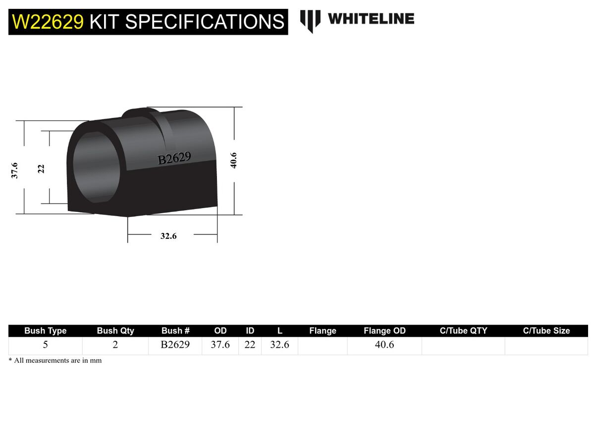 W22629 Whiteline Front Sway Bar Mount - Bushing Kit 22mm to Suit Mini Cooper R56 | Genuine Whiteline Suspension Component - photo 6 of 6