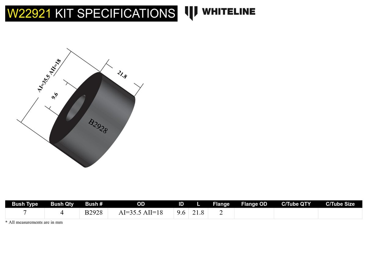 W22921 Whiteline Sway Bar Link - Upper Bushing Kit to Suit Holden Commodore VX, VY and HSV and Toyota 4Runner, FJ Cruiser, Prado | Genuine Whiteline Suspension Component - photo 4 of 4