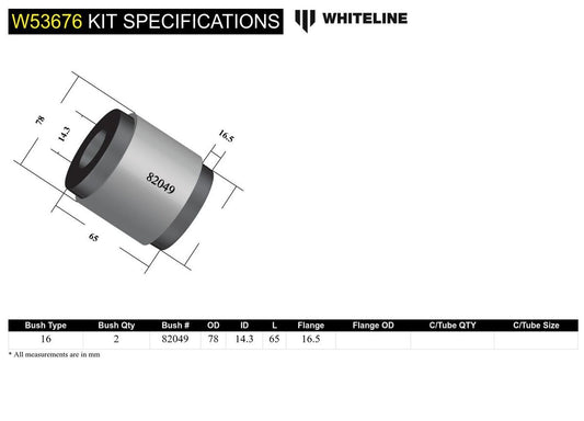 W53676 Whiteline Front Lower Control Arm - Inner Rear Bushing Kit to Suit Ford Focus ST SA | Genuine Whiteline Suspension Component - photo 2 of 4
