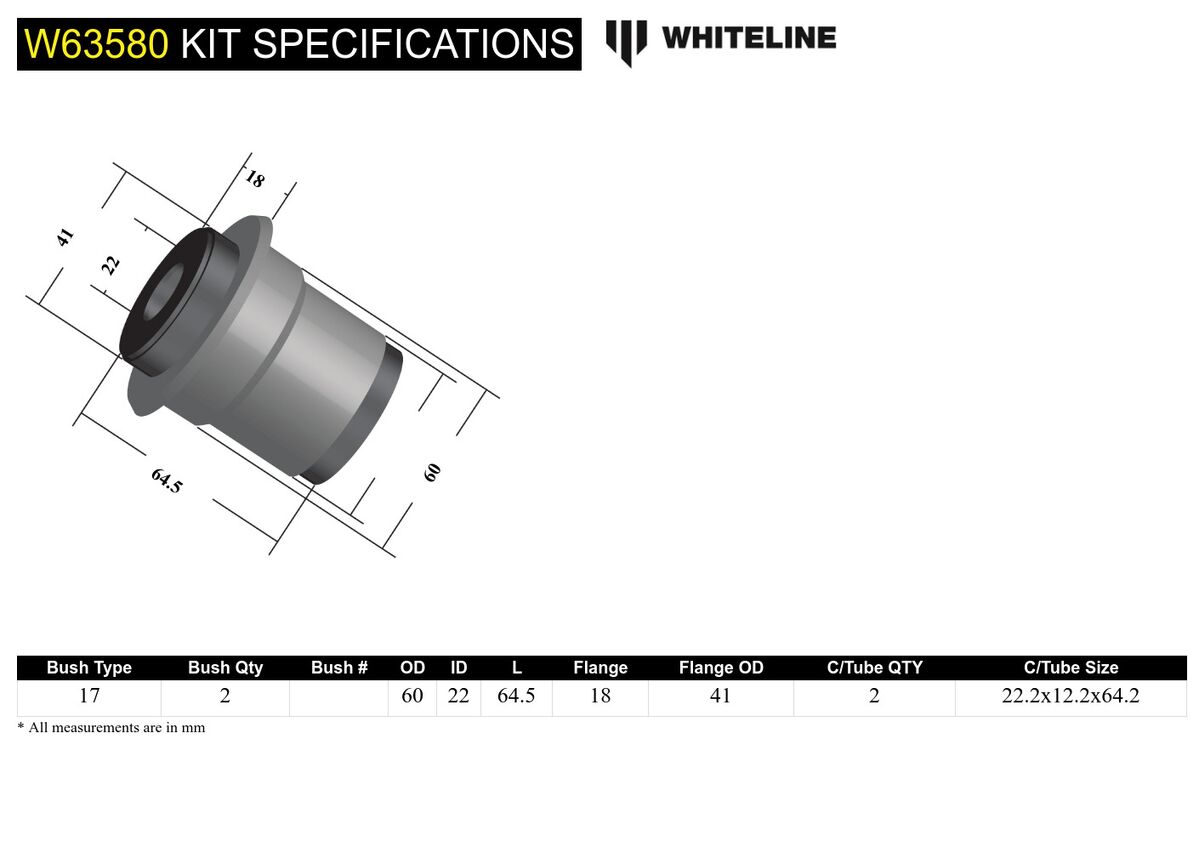 W63580 Whiteline Rear Trailing Arm - Bushing Kit to Suit Audi, Seat, Skoda and Volkswagen MQB Fwd/Awd | Genuine Whiteline Suspension Component - photo 5 of 5
