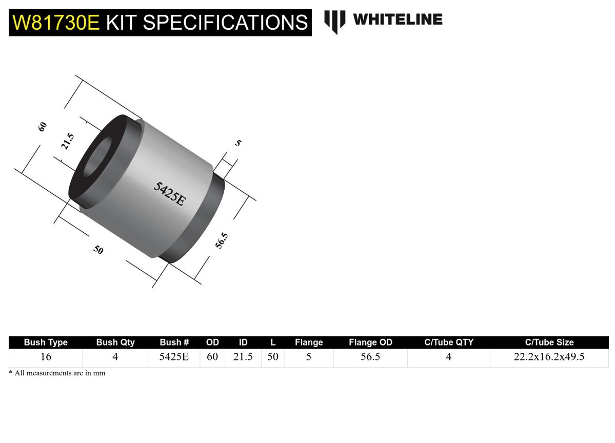 W81730E Whiteline Front Leading Arm - To Differential Bushing Kit Offset to Suit Nissan Patrol GQ, GU and Toyota Land Cruiser 80, 105 Series | Genuine Whiteline Suspension Component - photo 5 of 5