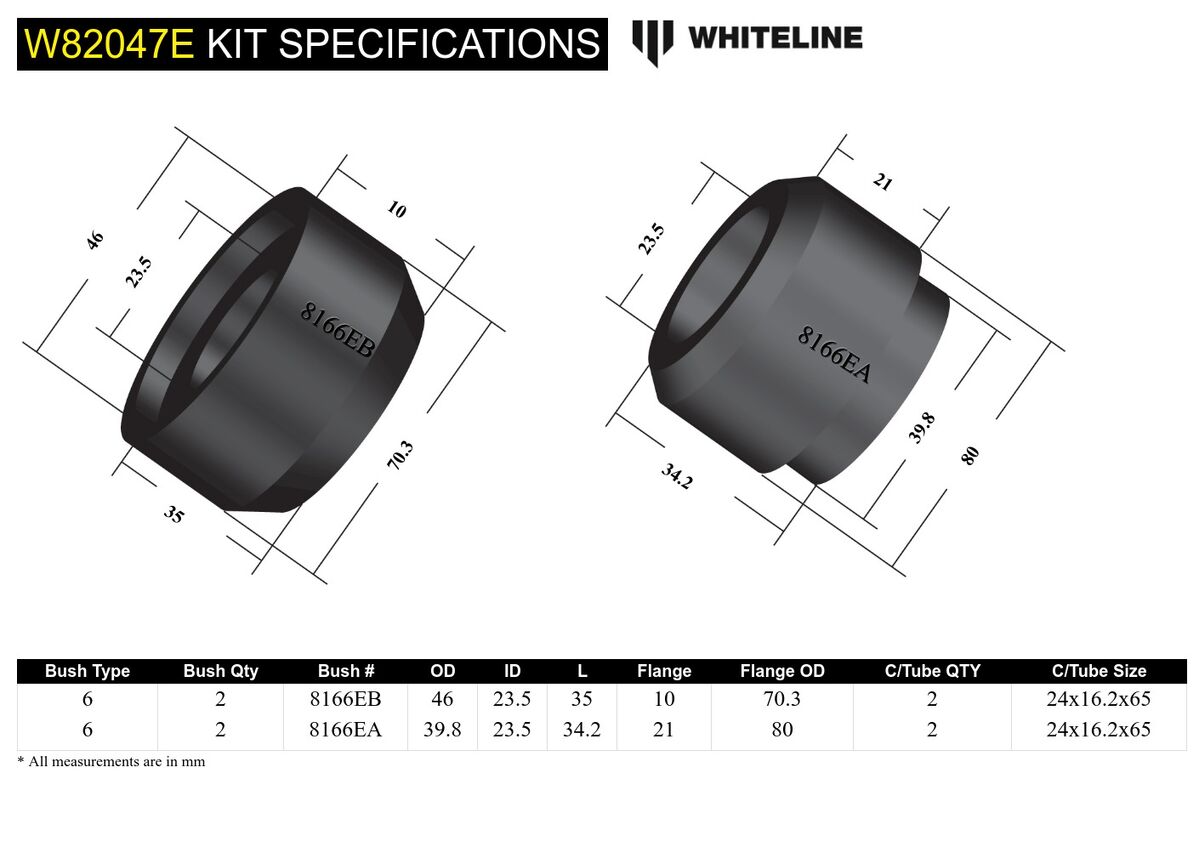 W82047E Whiteline Front Strut Rod - To Chassis Bushing Kit to Suit Holden Commodore VT-VZ and HSV | Genuine Whiteline Suspension Component - photo 5 of 5