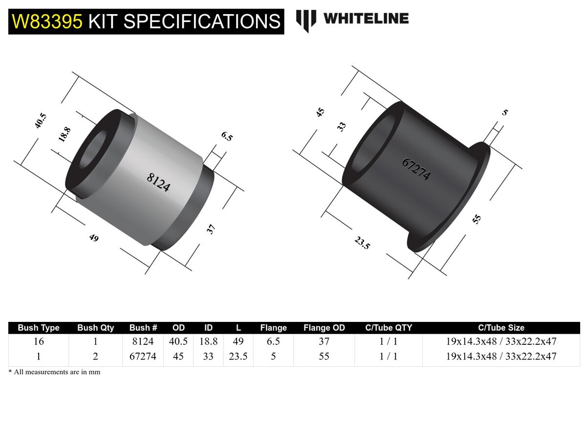 W83395 Whiteline Rear Panhard Rod - Bushing Kit to Suit Nissan Pathfinder R50 and QX4 JR50 | Genuine Whiteline Suspension Component - photo 5 of 5