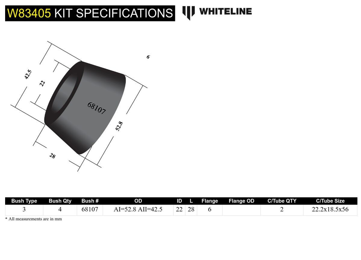 W83405 Whiteline Front Strut Rod - To Chassis Bushing Kit to Suit Toyota HiAce | Genuine Whiteline Suspension Component - photo 5 of 5