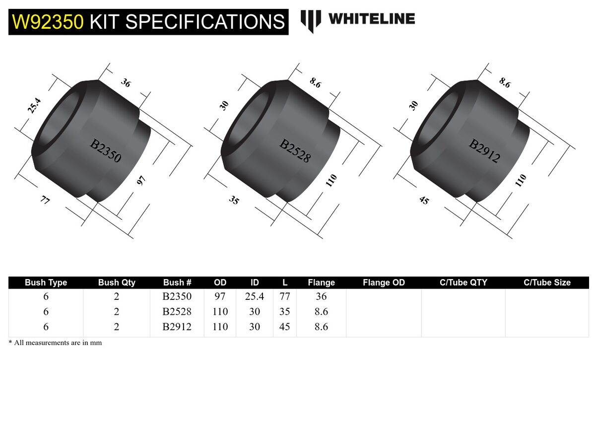W92350 Whiteline Rear Subframe - Bushing Kit to Suit Holden Commodore VN-VZ and HSV | Genuine Whiteline Suspension Component - photo 5 of 5