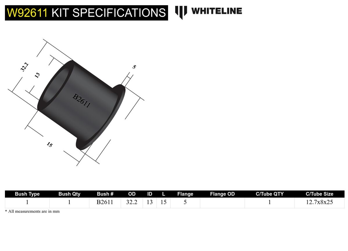 W92611 Whiteline Front Transmission Shifter Stabiliser - Bushing Kit to Suit Honda Civic, CR-X and Integra | Genuine Whiteline Suspension Component - photo 4 of 4