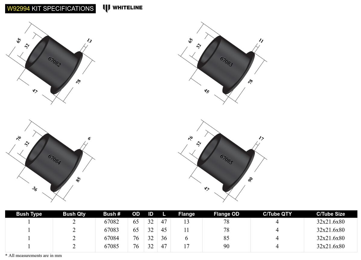 W92994 Whiteline Rear Subframe - Bushing Kit to Suit Nissan 350Z, Skyline and Stagea | Genuine Whiteline Suspension Component - photo 6 of 6
