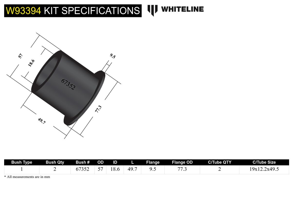 W93394 Whiteline Rear Differential Mount - Rear Bushing Kit to Suit Mazda MX-5 NC and RX-8 FE | Genuine Whiteline Suspension Component - photo 6 of 6
