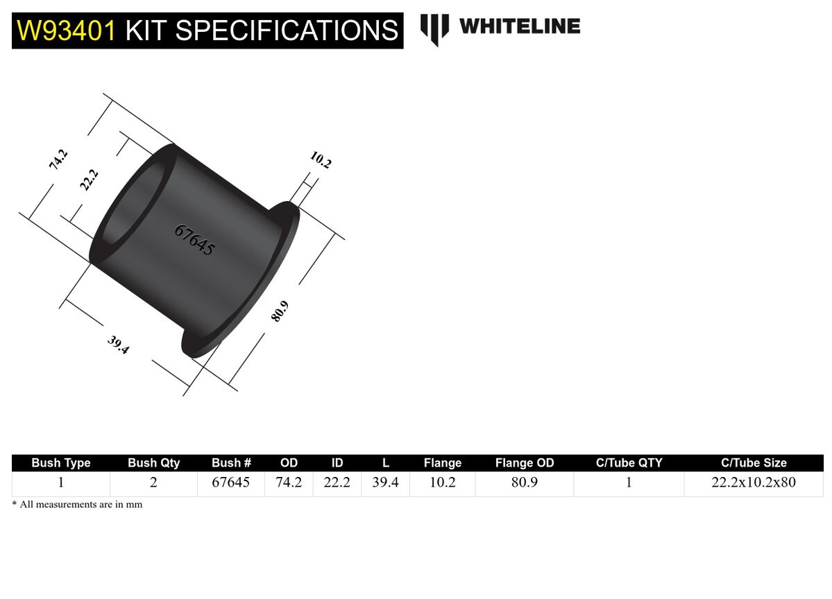 W93401 Whiteline Rear Gearbox Mount - Bushing Kit to Suit Volkswagen Transporter T3 | Genuine Whiteline Suspension Component - photo 4 of 4