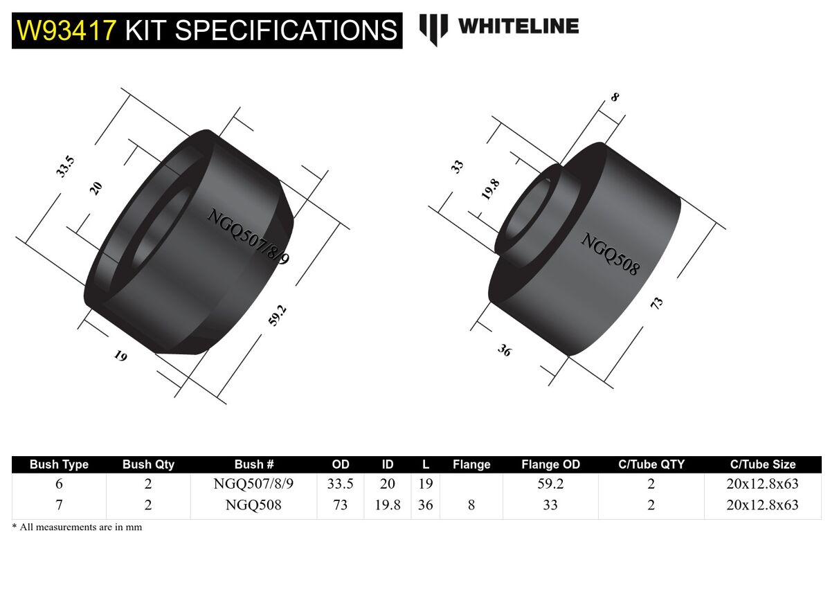 W93417 Whiteline Front Body Mount - Bushing Kit-Cab Front to Suit Nissan Patrol GQ, GU and Ford Maverick DA | Genuine Whiteline Suspension Component - photo 4 of 4