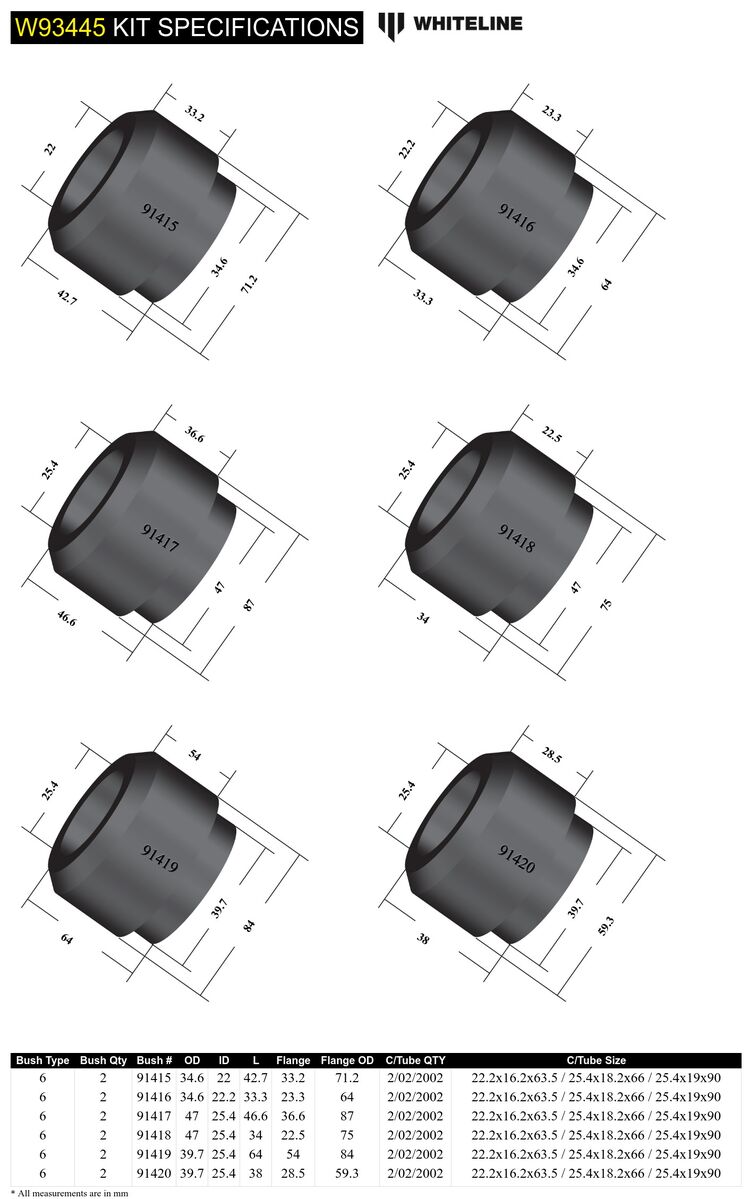 W93445 Whiteline Front and Rear Body Mount - Bushing Kit to Suit Ford Courier PE, PH and Mazda B Series UN | Genuine Whiteline Suspension Component - photo 4 of 4