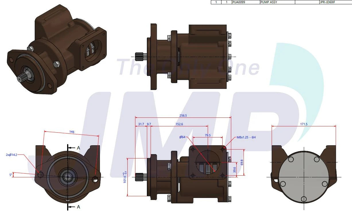 JPR-JD60IF John Deere Seawater Pump RE530872 Sherwood G1816X Replacement JPR-JD60IF