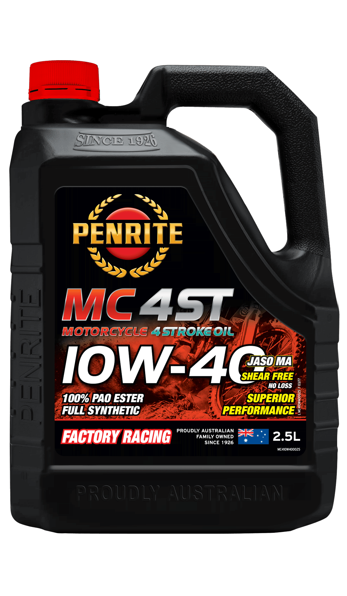 MC410W400025 Penrite MC-4ST Full Synthetic 4-Stroke 10W-40 2.5L | Genuine Penrite Lubricants