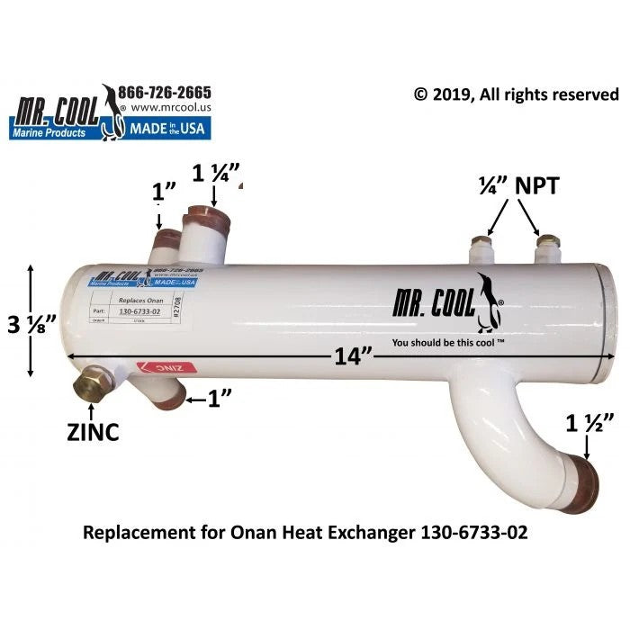 130-6733CN Aftermarket Onan 27 MDKBT/MDKBU Heat Exchanger 130-6733-02 | Sawley's Select Marine Parts