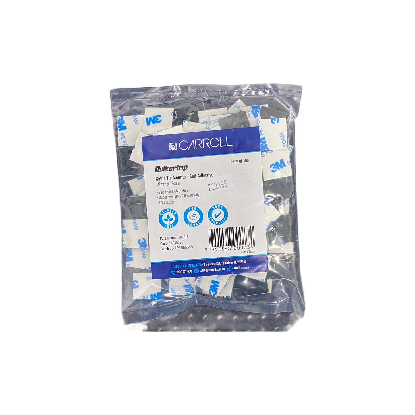 222395 Narva Cable Tie Base S/ADH 19mm (PK100) | Genuine Narva Electrical