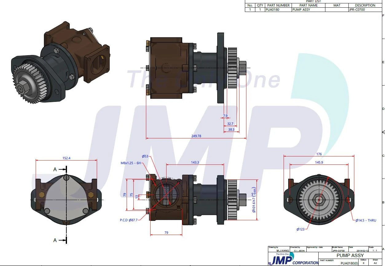 JPR-C0700 Cummins QSB 7.0 / Sherwood G2607 Seawater Pump 2886308 Replacement JPR-C0700