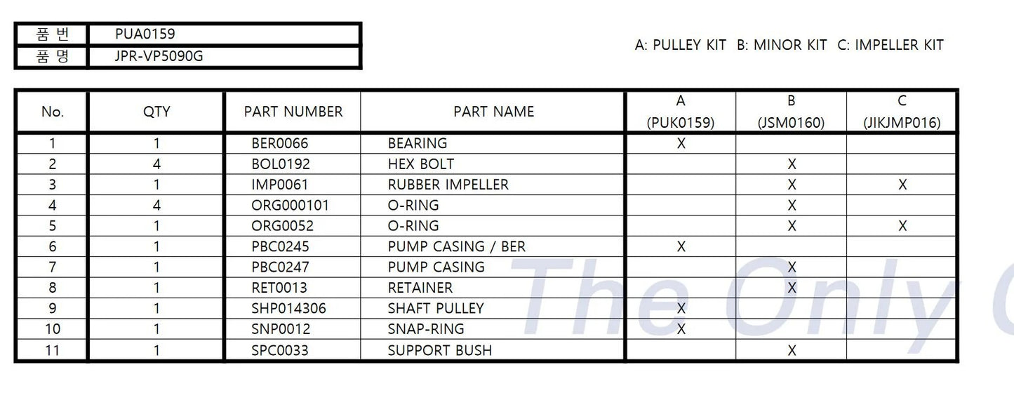 JPR-VP5090G Volvo Penta 4.3/5.0 GL- GS, 4.3/5.0Gi Seawater Pump 21255090 Replacement JPR-VP5090G