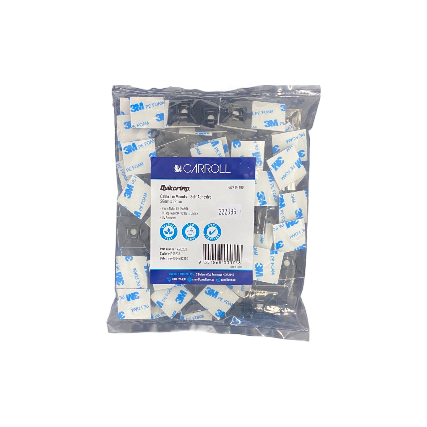 222396 Narva Cable Tie Base S/ADH 28mm (PK100) | Genuine Narva Electrical