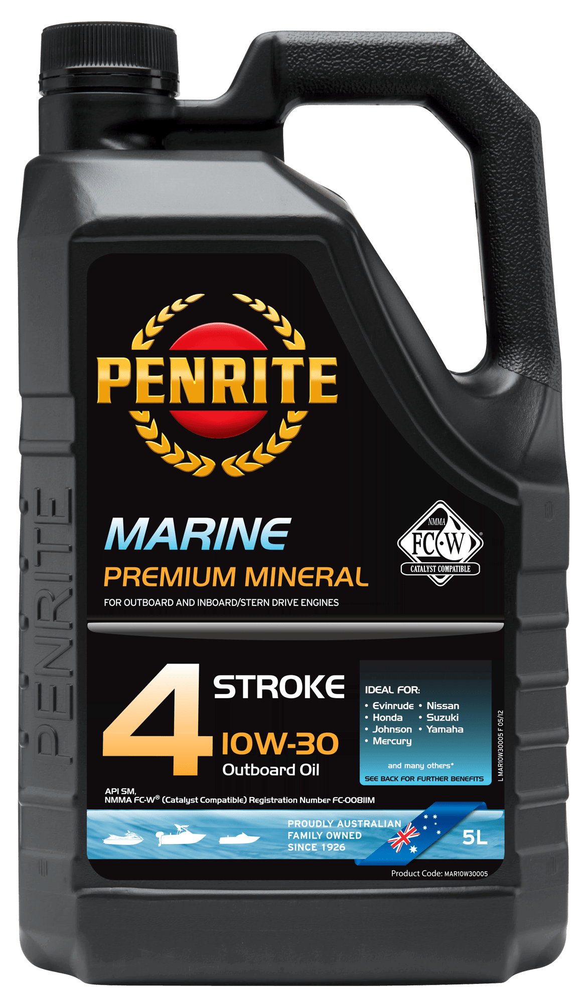 MAR10W30005 Penrite Marine Outboard 4-Stroke 10W-30 (Mineral) 5L | Genuine Penrite Lubricants