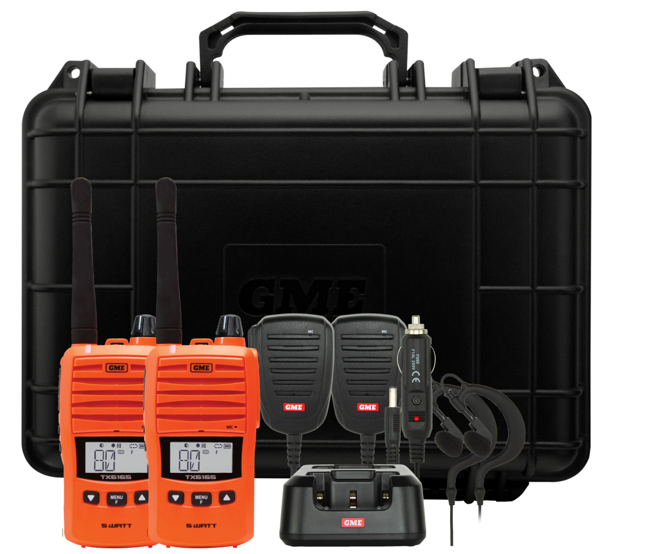 TX6165OTP 5/1 Watt UHF CB Handheld Radio including Accessories - Twin Pack - Blaze Orange | Genuine GME Electronics