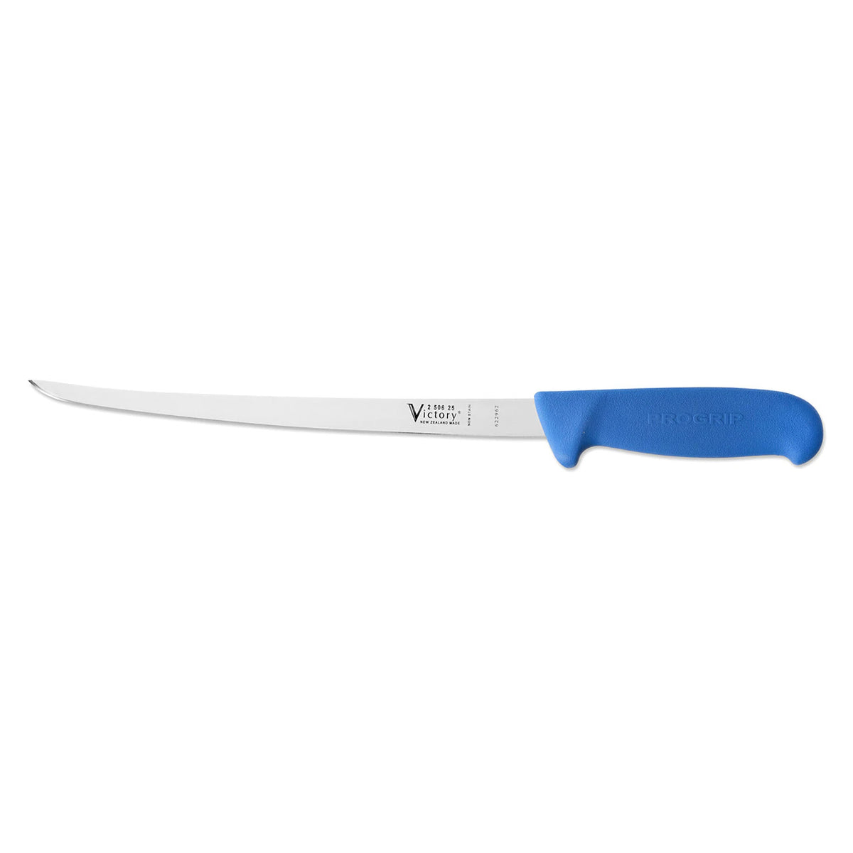 V250625200BLUE Victory Knife 2.5mm x 25cm Stainless Steel Narrow Filleting Knife (Blue Progrip Handle) | Fishing & Outdoor Knife