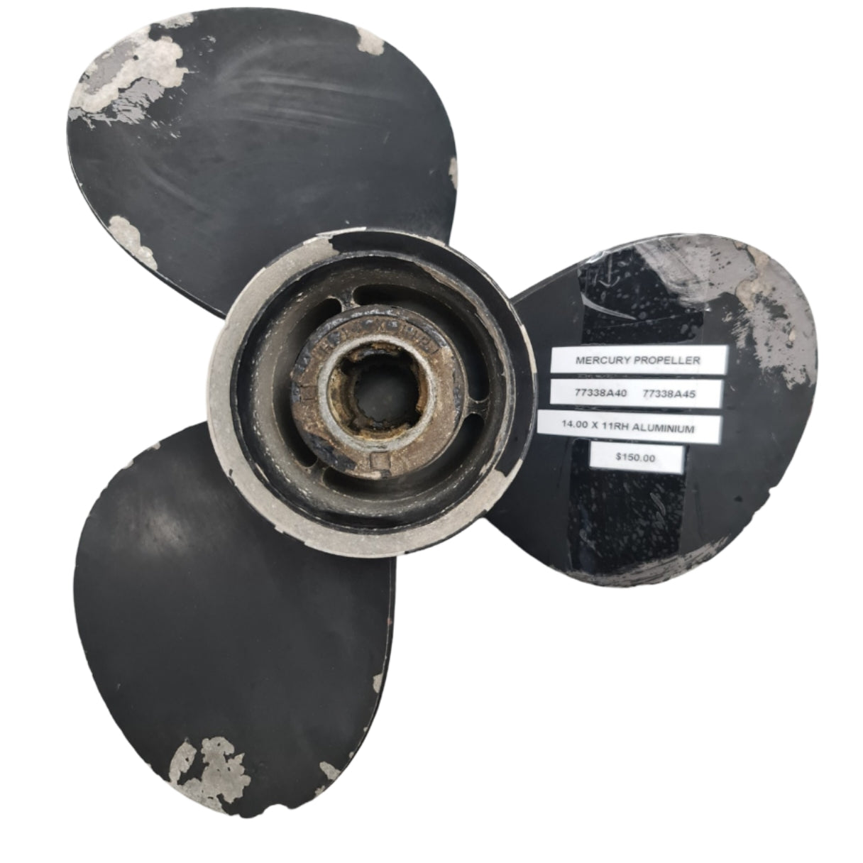 48-77338A40 48-77338A45 Mercury Black Max 14 x 11 Aluminium Propeller – RH 15 Spline | Genuine Used Part